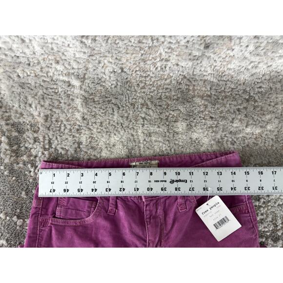 New Free People Sz 27 Corduroy Jean Purple Hot Rose Button Zip Straight Leg Pant - Picture 4 of 12